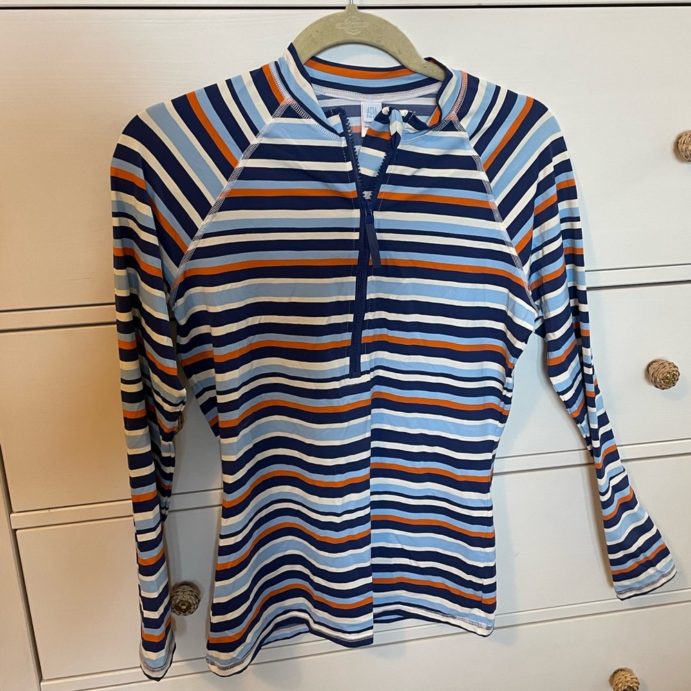 J. McLaughlin Striped Preppy Ace 1/4 Zip Catalina Top